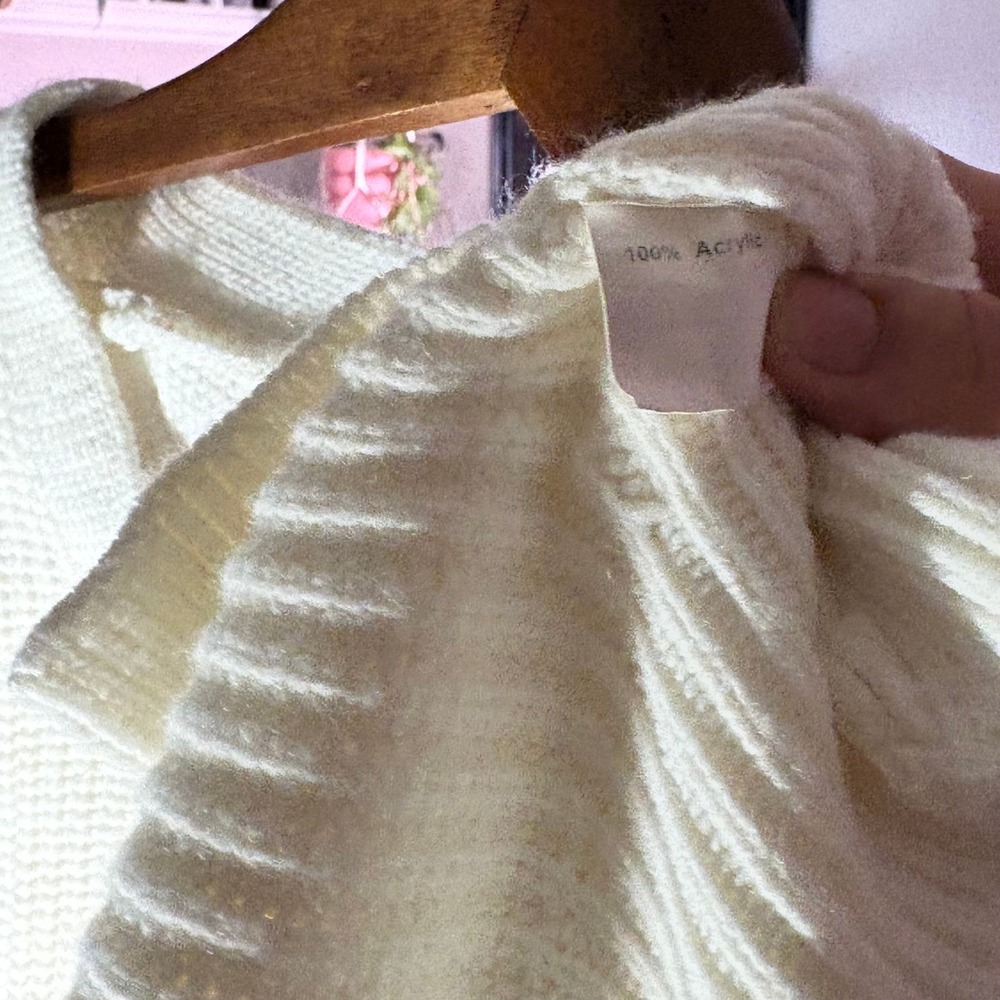 Exlura Cardigan Sweater Women Large Cream Chunky Pointelle Knit V-Neck Cozy - Picture 4 of 11